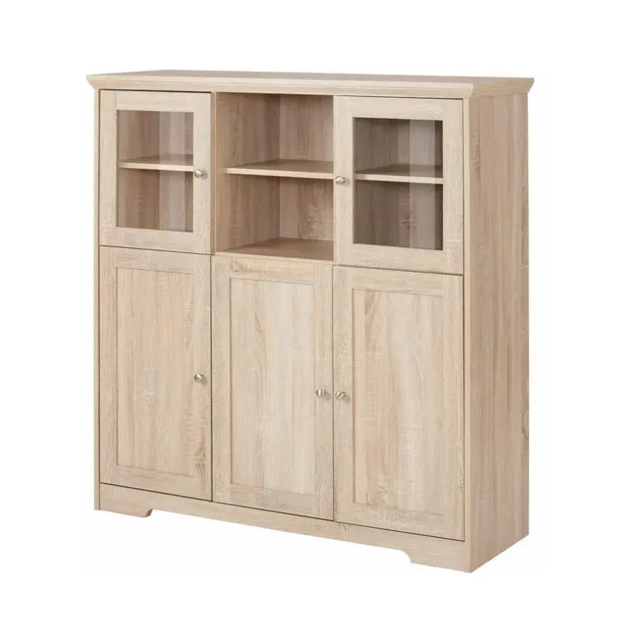 Buffetkasten-Loft24 Nanna - Kast met 2 glazen deuren en 3 deuren in eiken effect
