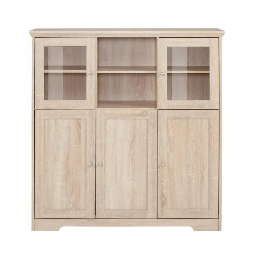 Buffetkasten-Loft24 Nanna - Kast met 2 glazen deuren en 3 deuren in eiken effect