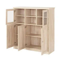 Buffetkasten-Loft24 Nanna - Kast met 2 glazen deuren en 3 deuren in eiken effect