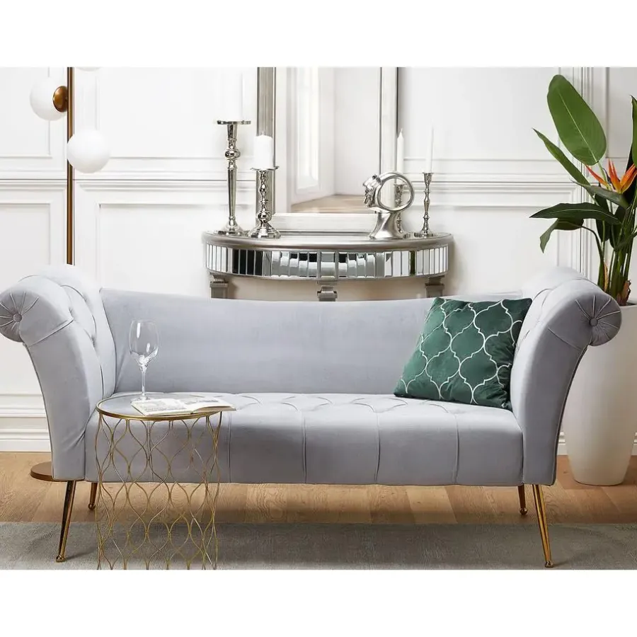 Beliani NANTILLY - Chaise longue - Grijs - Symmetrisch - Fluweel