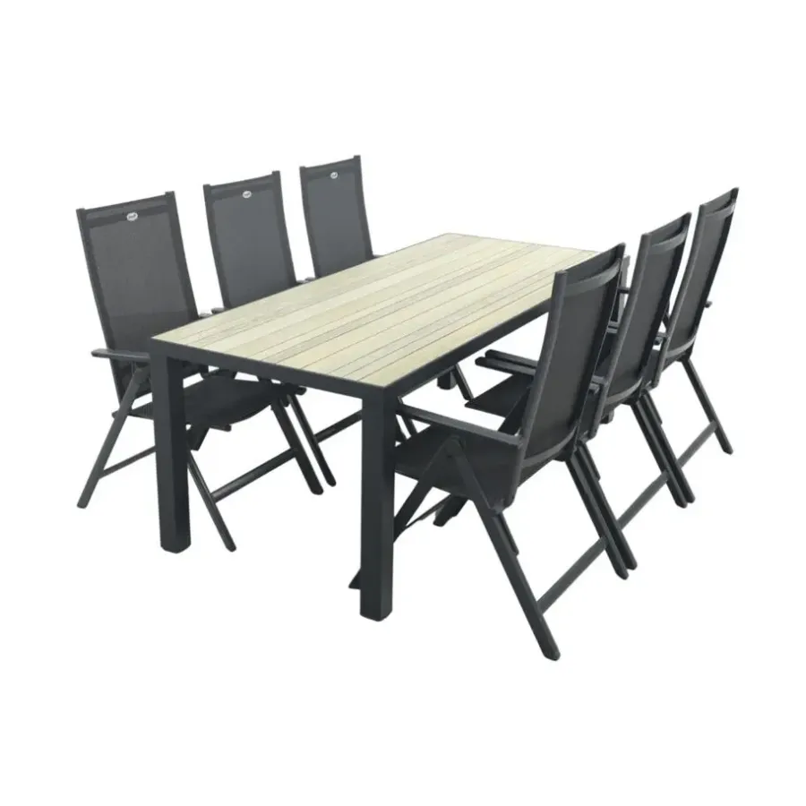 Tuinsets-Hartman Napoli/Nola verstelbare tuinset 210x90 cm. - Antraciet/Houtlook