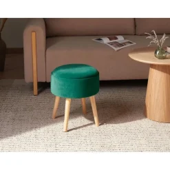 Leen Bakker NEELY - Hocker met opbergruimte - Smaragdgroen - Fluweel