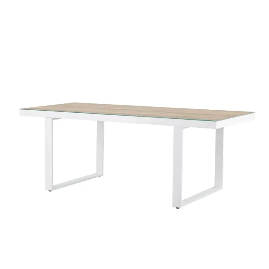 Tuintafels-Leen Bakker Nest outdoor Mathijs Tuintafel Aluminium Wit - met Glazen Tafelblad