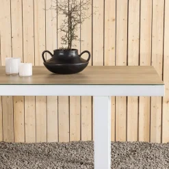 Tuintafels-Leen Bakker Nest outdoor Mathijs Tuintafel Aluminium Wit - met Glazen Tafelblad