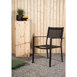 Tuinstoelen-Leen Bakker Nest outdoor Narda aluminium tuinstoel zwart - met armleuningen - set van 4