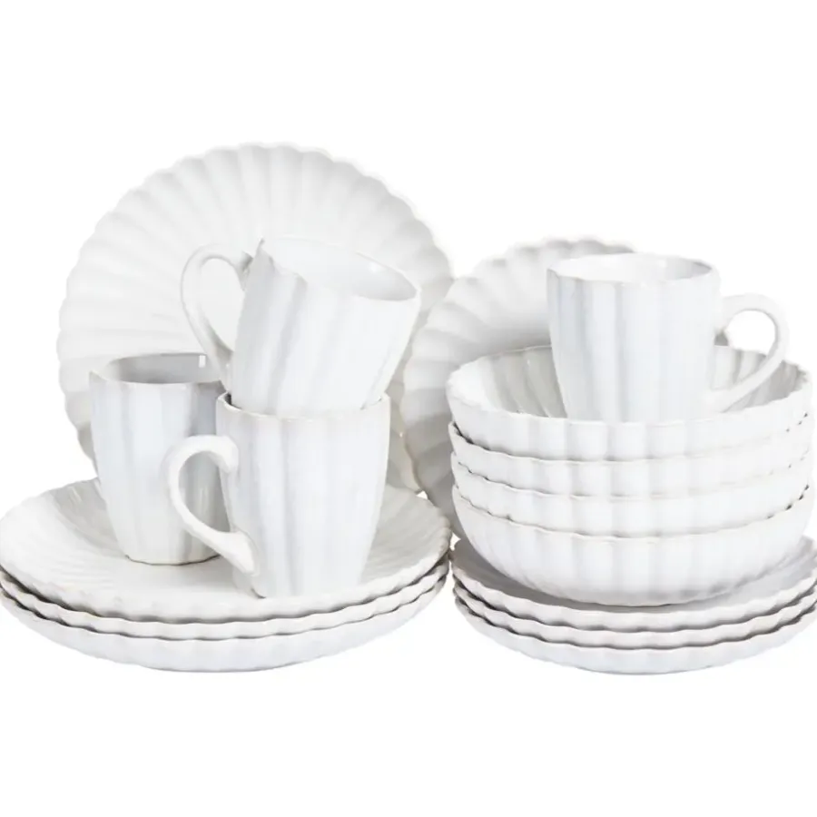 Leen Bakker NETTLE - Servies set van 16 - Gebroken wit - Steengoed