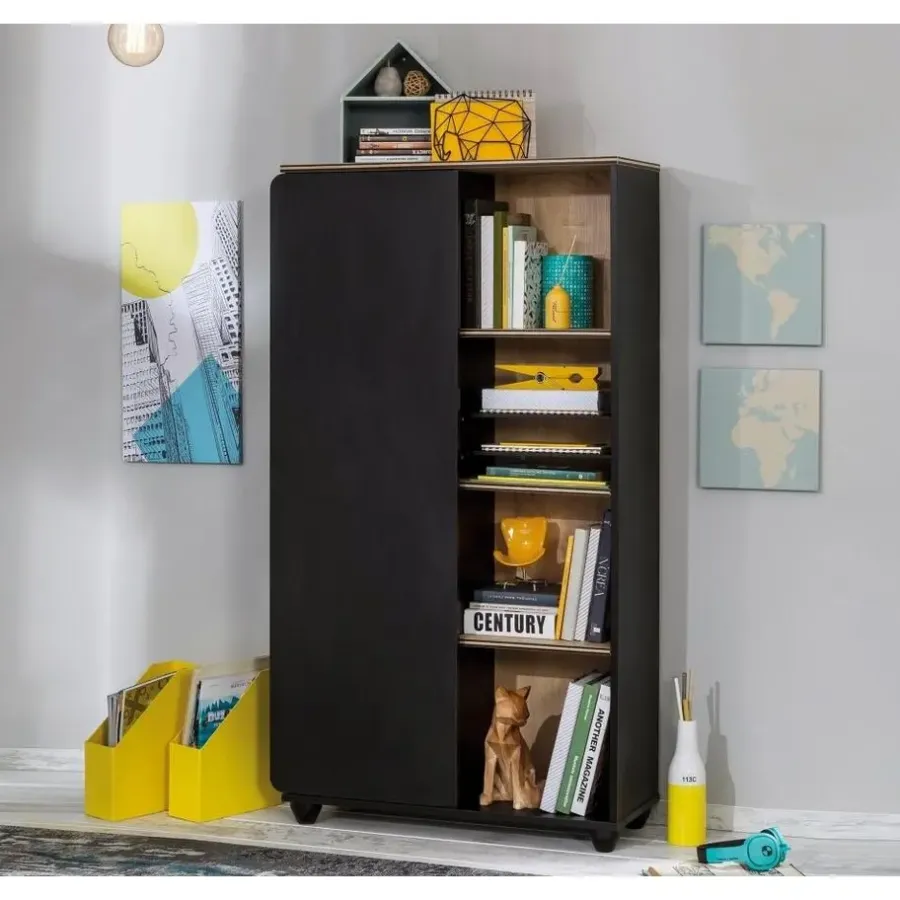 Boekenkasten|Boekenkasten-Leen Bakker New York Compact boekenkast kast zwart tienerkamer