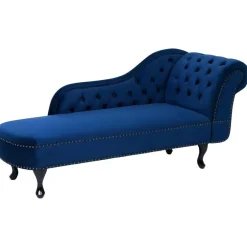 Loveseats-Beliani NIMES - Chaise longue - Blauw - Rechterzijde - Fluweel