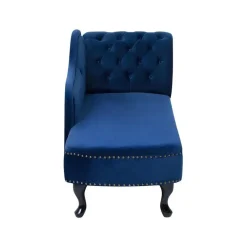 Loveseats-Beliani NIMES - Chaise longue - Blauw - Rechterzijde - Fluweel