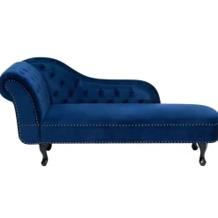 Beliani NIMES - Chaise longue - Blauw - Linkerzijde - Fluweel