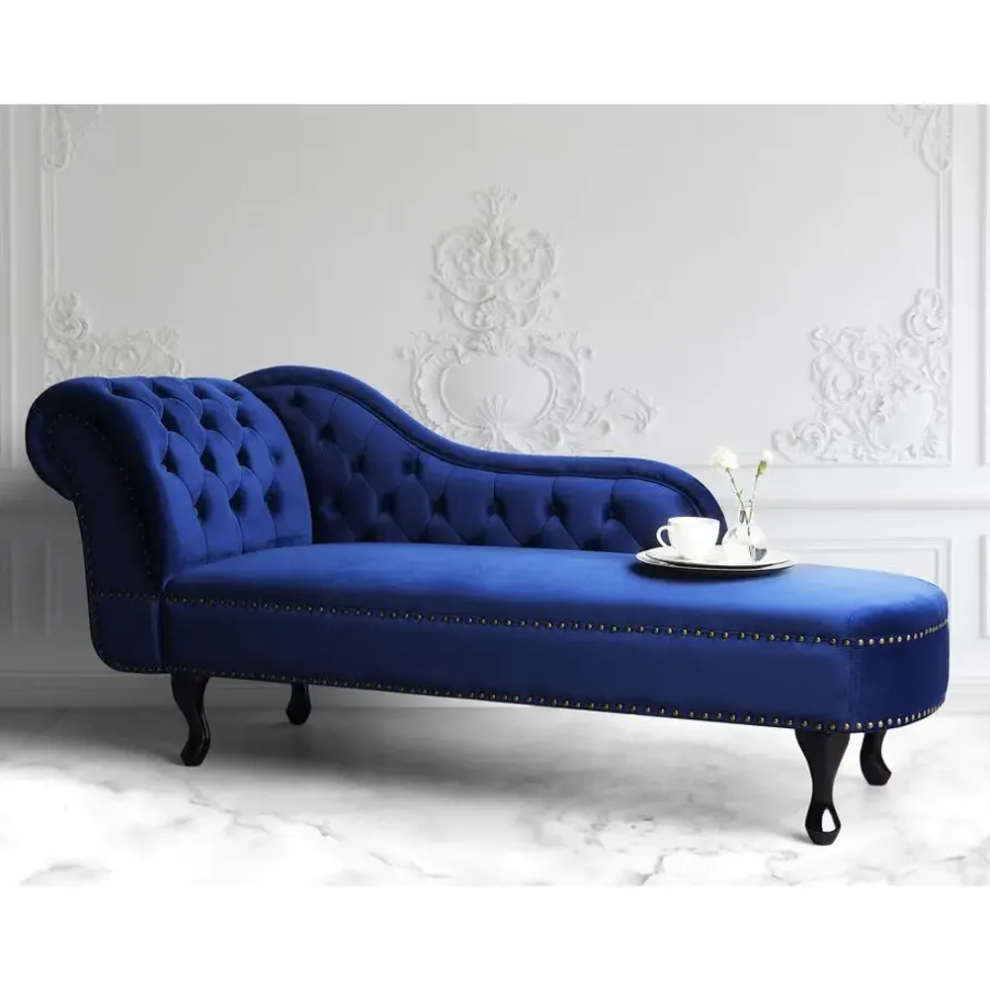 Beliani NIMES - Chaise longue - Blauw - Linkerzijde - Fluweel