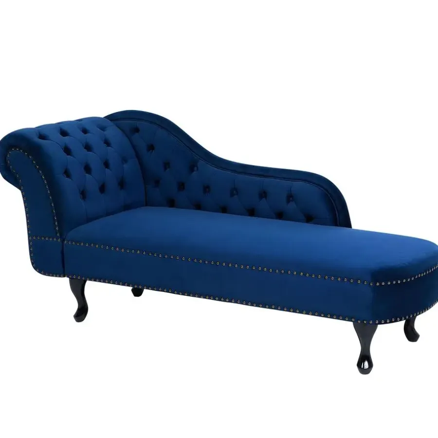 Beliani NIMES - Chaise longue - Blauw - Linkerzijde - Fluweel