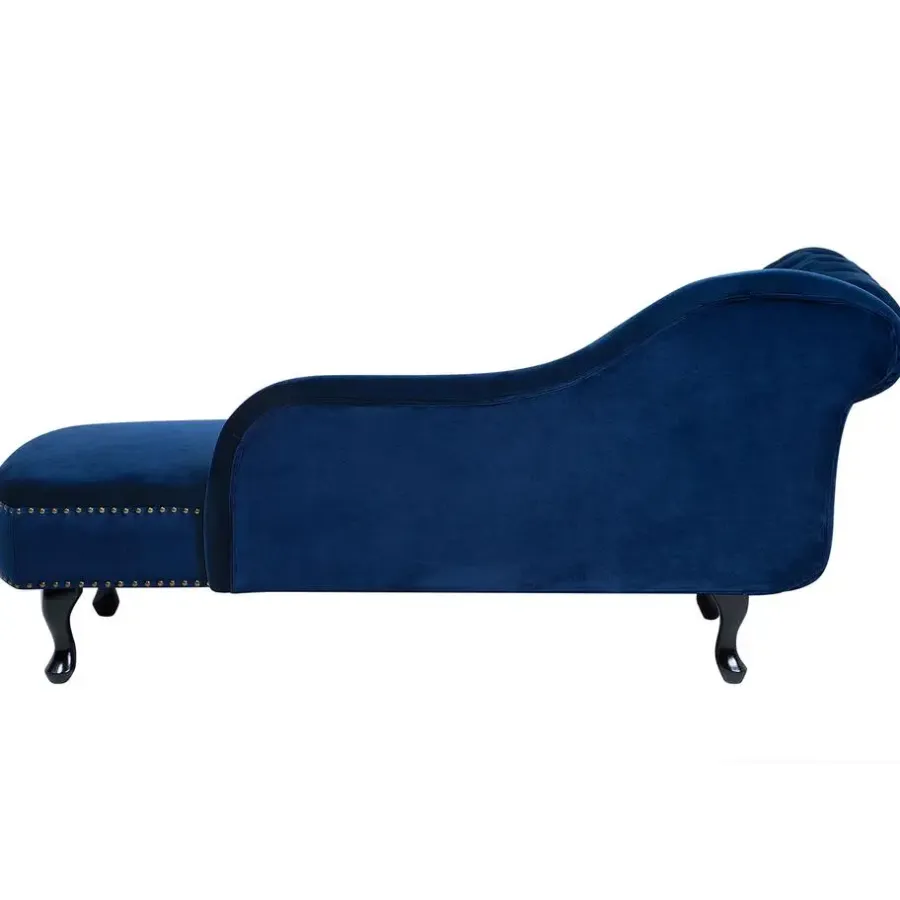 Beliani NIMES - Chaise longue - Blauw - Linkerzijde - Fluweel