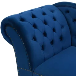 Beliani NIMES - Chaise longue - Blauw - Linkerzijde - Fluweel