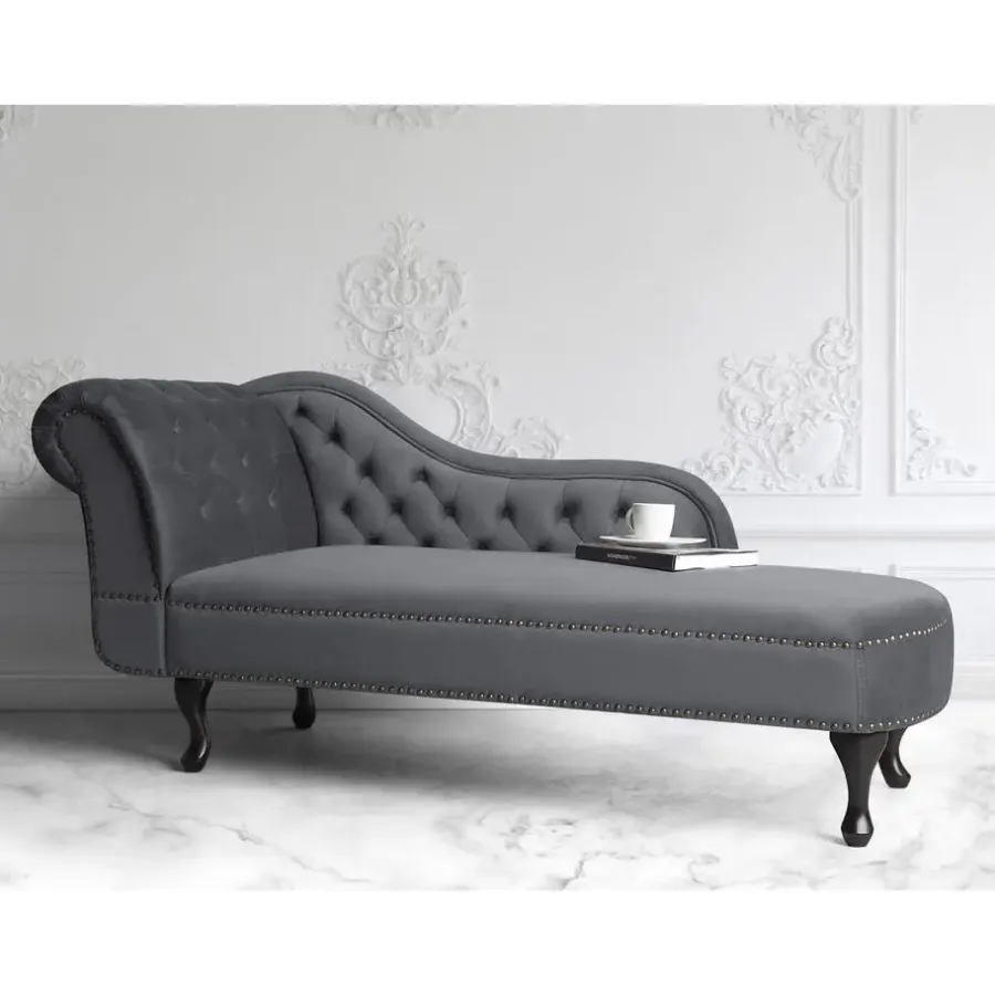 Loveseats-Beliani NIMES - Chaise longue - Grijs - Linkerzijde - Fluweel