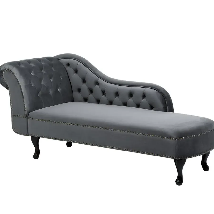 Loveseats-Beliani NIMES - Chaise longue - Grijs - Linkerzijde - Fluweel