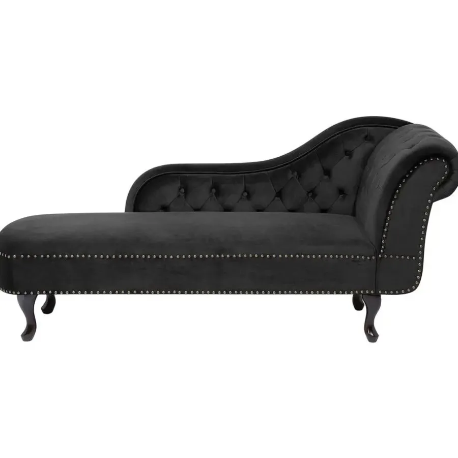 Loveseats-Beliani NIMES - Chaise longue - Zwart - Rechterzijde - Fluweel