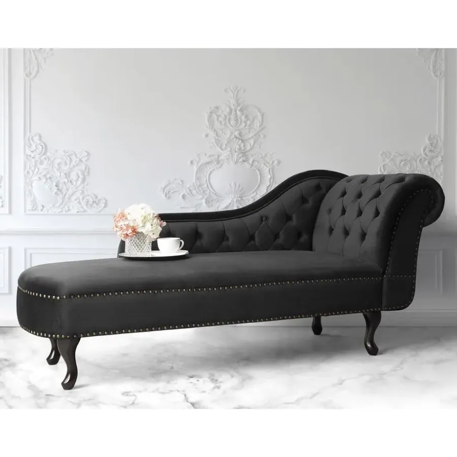 Loveseats-Beliani NIMES - Chaise longue - Zwart - Rechterzijde - Fluweel