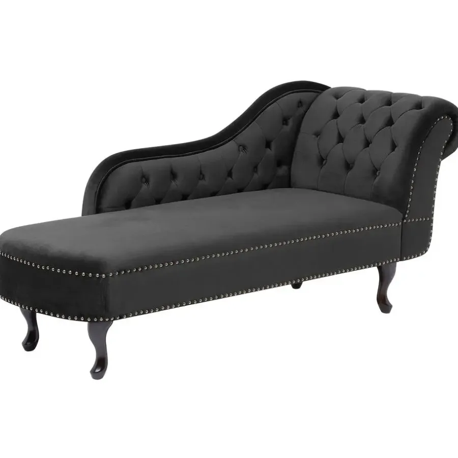 Loveseats-Beliani NIMES - Chaise longue - Zwart - Rechterzijde - Fluweel