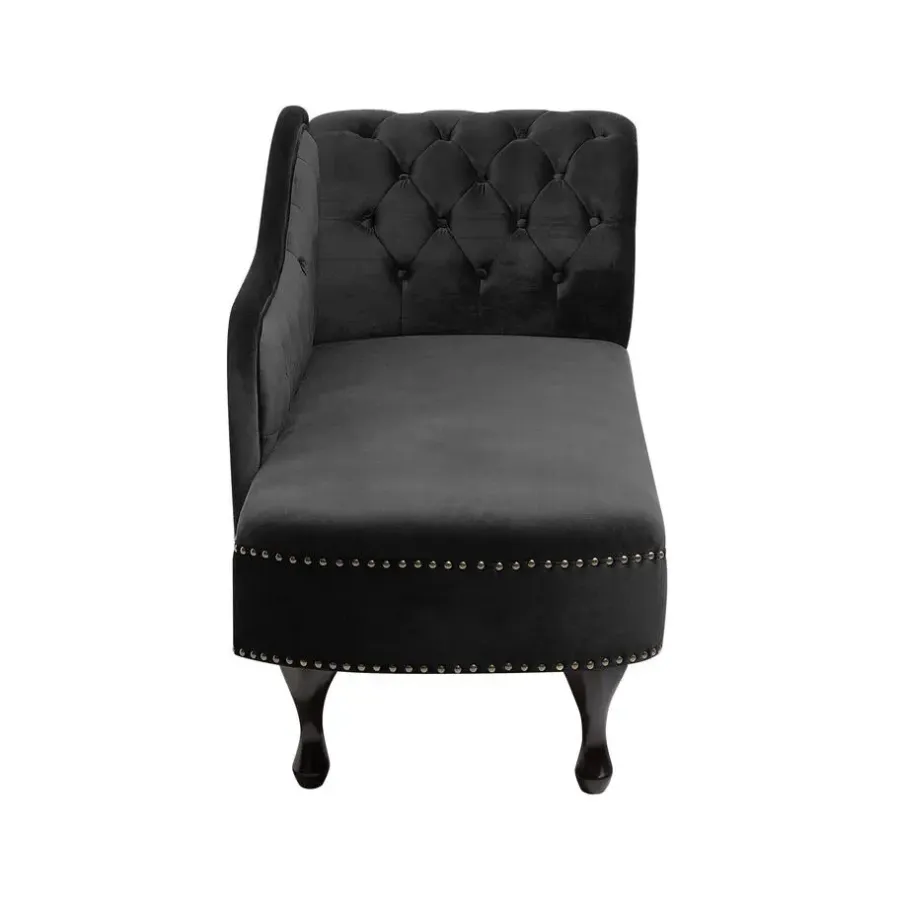 Loveseats-Beliani NIMES - Chaise longue - Zwart - Rechterzijde - Fluweel