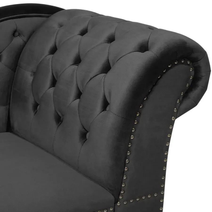 Loveseats-Beliani NIMES - Chaise longue - Zwart - Rechterzijde - Fluweel