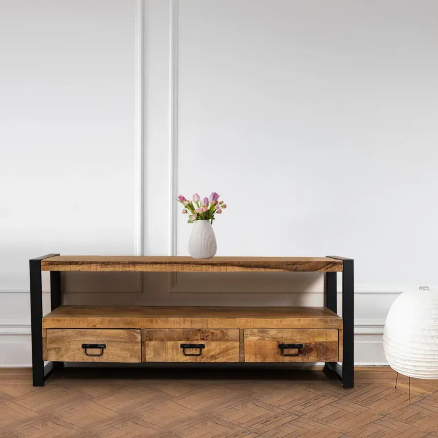 Furndea Nobe Interiors TV Meubel Britt 3 lades industrieel 150x45x60cm