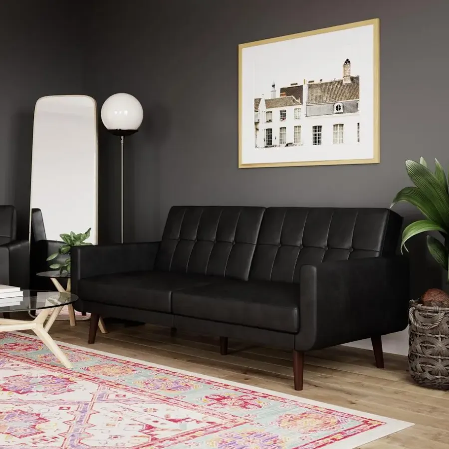 Slaapbanken|Slaapbanken-Loft24 Nola - Slaapbank 3 zits in kunstleer Zwart