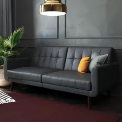Slaapbanken|Slaapbanken-Loft24 Nola - Slaapbank 3 zits in kunstleer Zwart