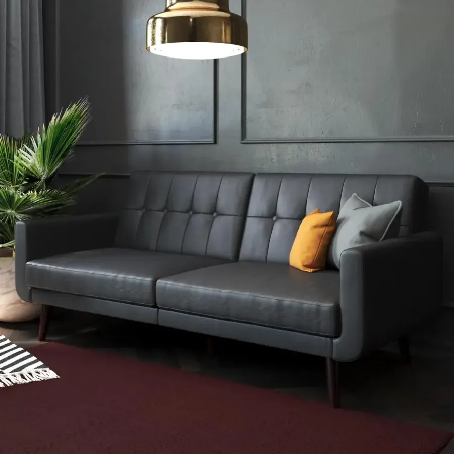 Slaapbanken|Slaapbanken-Loft24 Nola - Slaapbank 3 zits in kunstleer Zwart