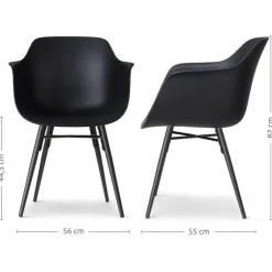Eetkamerstoelen-Leen Bakker Nolon Nena-Puk Eetkamerstoel Zwart - Armleuning - Zwarte Houten Poten
