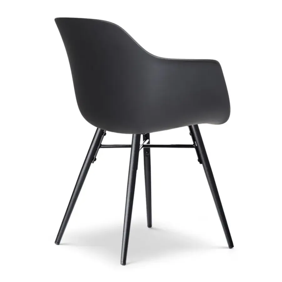 Eetkamerstoelen-Leen Bakker Nolon Nena-Puk Eetkamerstoel Zwart - Armleuning - Zwarte Houten Poten