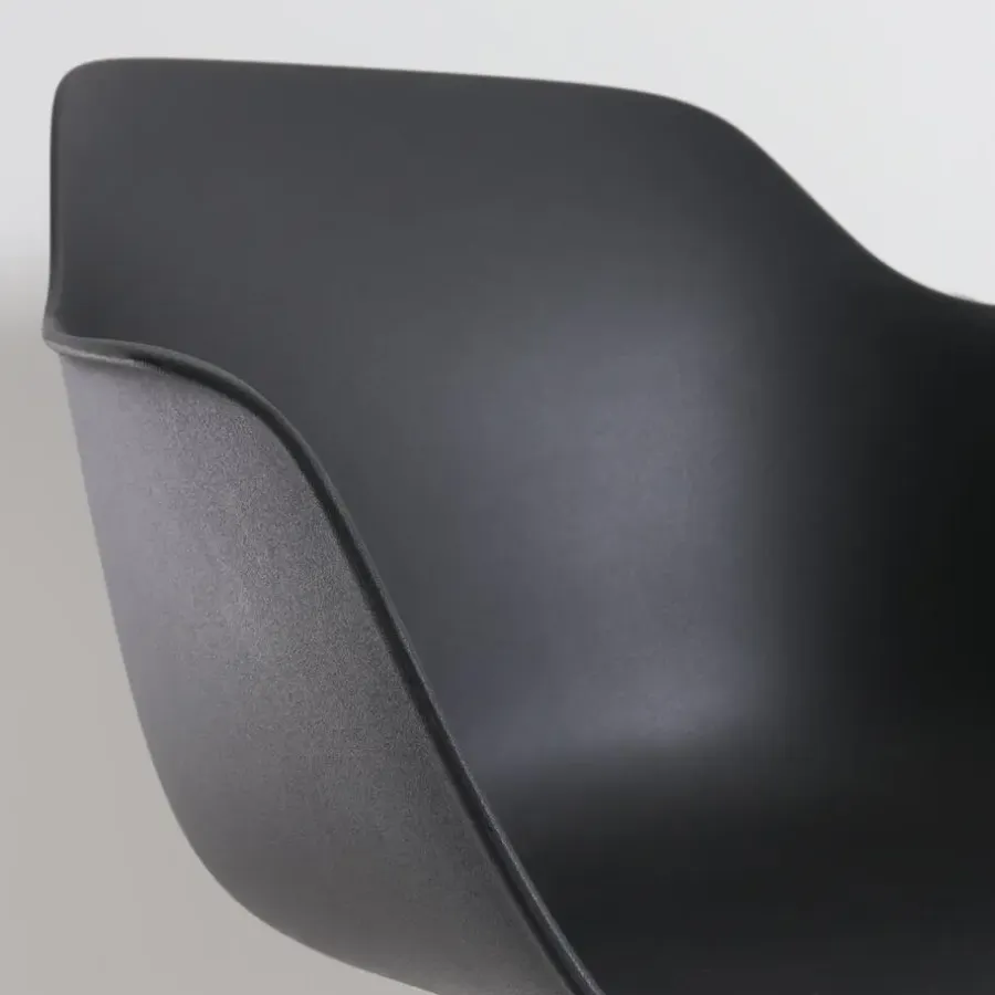 Eetkamerstoelen-Leen Bakker Nolon Nena-Puk Eetkamerstoel Zwart - Armleuning - Zwarte Houten Poten