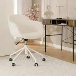 Bureaustoelen|Bureaustoelen-Leen Bakker Nolon Nout-Mare Bureaustoel Bouclé Beige - Armleuning - Wit