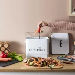 Nordix Compostbak met Deksel Set van 2 GFT Afvalbakje Aanrecht Keuken Prullen...
