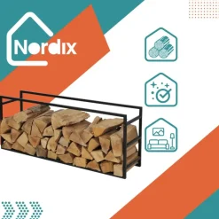 Wandrekken-Nordix Houtrek Haardhout Opslag Binnen en Buiten Brandhout Rek Zwart 100x25x40cm
