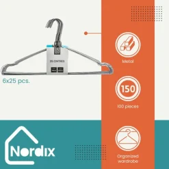 Nordix Kledinghangers set 150 stuks Metaal Draadhanger Kleerhangers