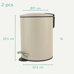 Nordix Pedaalemmer 3 Liter 2 stuks Badkamer Toilet Beige Metaal
