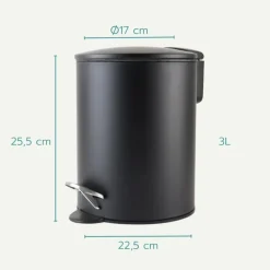 Prullenbakken-Nordix Pedaalemmer 3 Liter Badkamer Toilet Zwart Metaal