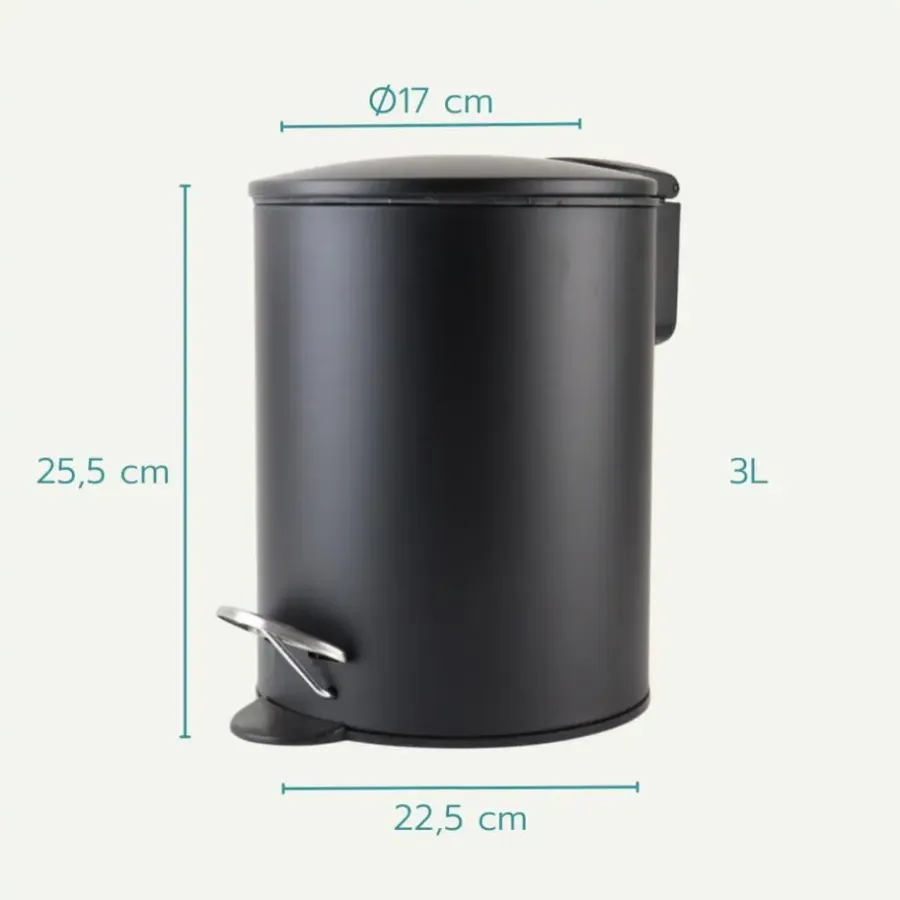Prullenbakken-Nordix Pedaalemmer 3 Liter Badkamer Toilet Zwart Metaal