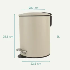 Prullenbakken-Nordix Pedaalemmer 3 Liter Badkamer Toilet Beige Metaal