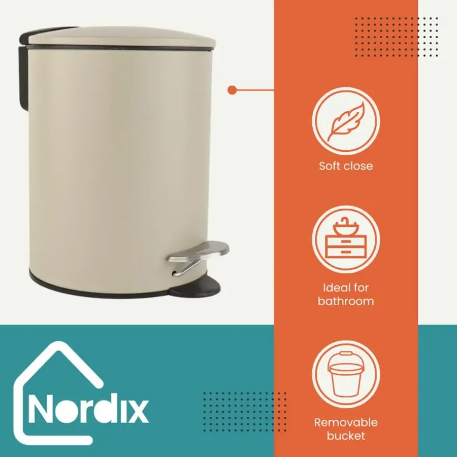 Prullenbakken-Nordix Pedaalemmer 3 Liter Badkamer Toilet Beige Metaal