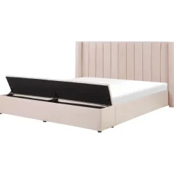 2-Persoons Bedden-Beliani NOYERS - Bed met opbergruimte - Roze - 180 x 200 cm - Fluweel