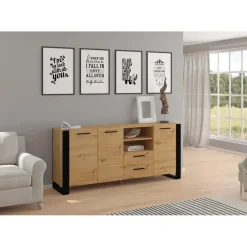 Dressoirs-Homlando NUKA D dressoir 197 cm zwart artisan eiken