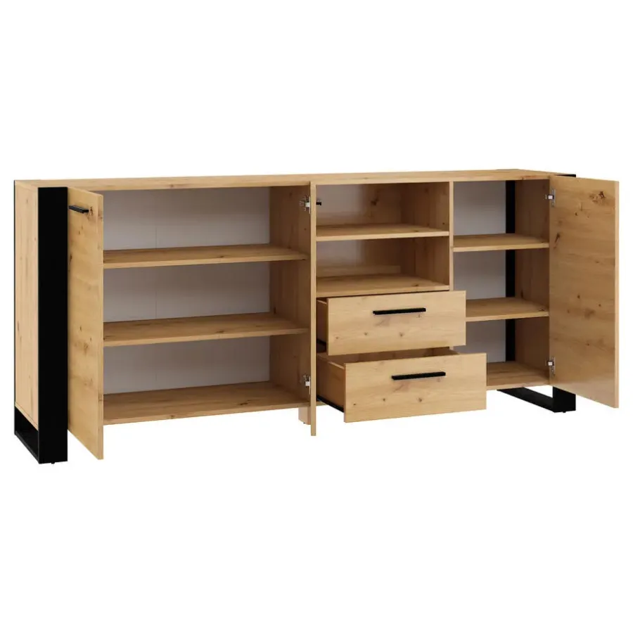 Dressoirs-Homlando NUKA D dressoir 197 cm zwart artisan eiken