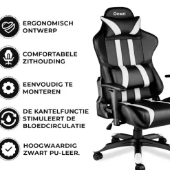 Ocazi Chicago Gaming stoel - Bureaustoel - Zwart/Wit