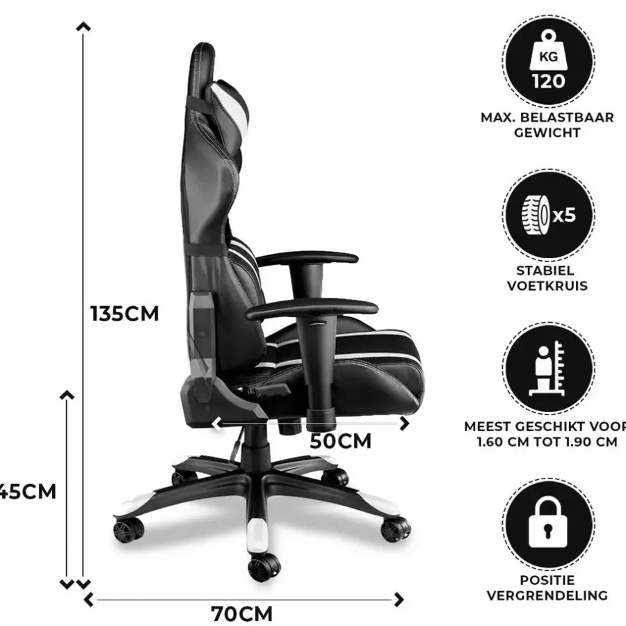 Ocazi Chicago Gaming stoel - Bureaustoel - Zwart/Wit