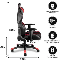 Gamestoelen-Ocazi Chicago Gaming stoel - Bureaustoel - Zwart/Rood