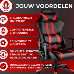 Gamestoelen-Ocazi Chicago Gaming stoel - Bureaustoel - Zwart/Rood