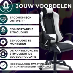Ocazi New York Gaming stoel - Bureaustoel - Zwart/Wit