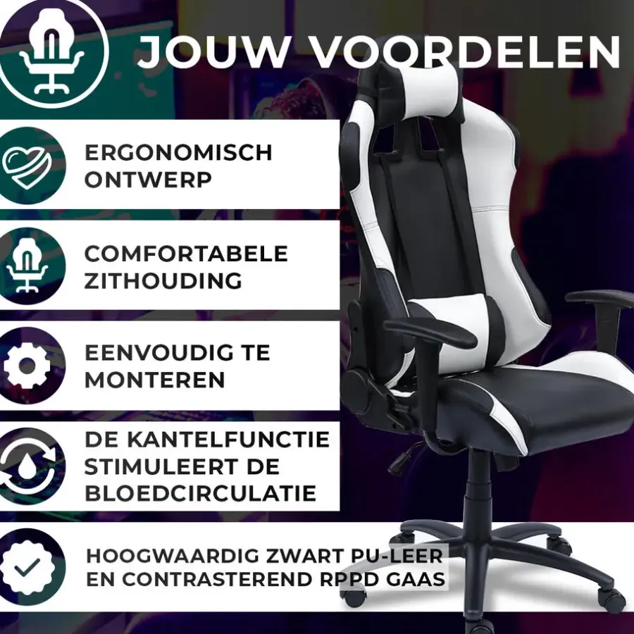 Ocazi New York Gaming stoel - Bureaustoel - Zwart/Wit